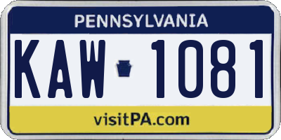 PA license plate KAW1081