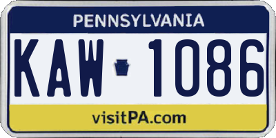 PA license plate KAW1086