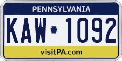 PA license plate KAW1092