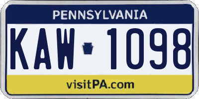 PA license plate KAW1098