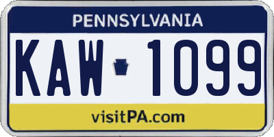 PA license plate KAW1099