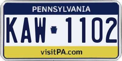 PA license plate KAW1102