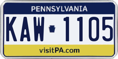 PA license plate KAW1105