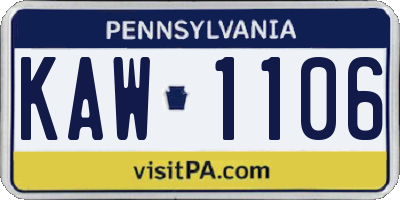 PA license plate KAW1106