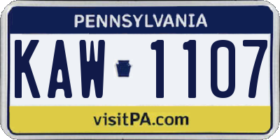 PA license plate KAW1107
