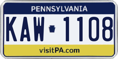 PA license plate KAW1108