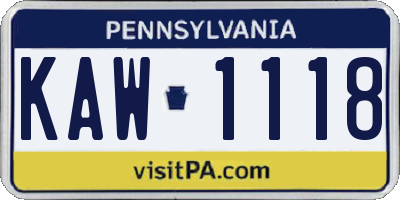 PA license plate KAW1118