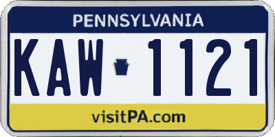 PA license plate KAW1121