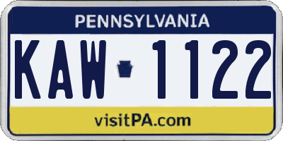 PA license plate KAW1122