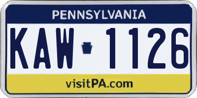 PA license plate KAW1126