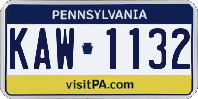 PA license plate KAW1132