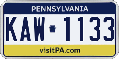PA license plate KAW1133