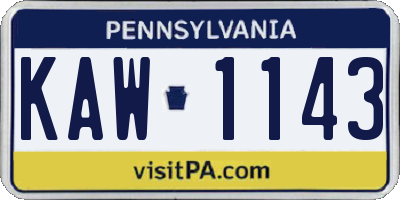 PA license plate KAW1143