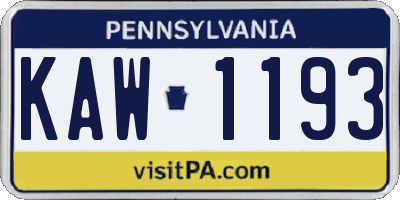 PA license plate KAW1193
