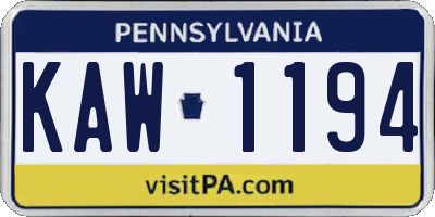 PA license plate KAW1194