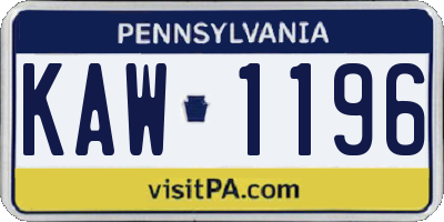PA license plate KAW1196