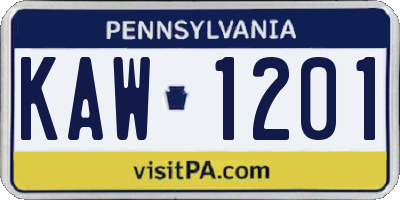 PA license plate KAW1201