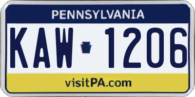 PA license plate KAW1206