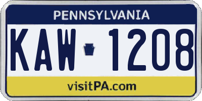 PA license plate KAW1208