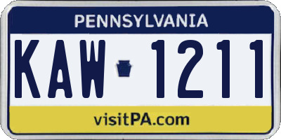 PA license plate KAW1211