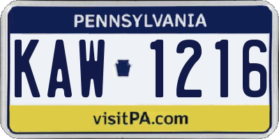 PA license plate KAW1216