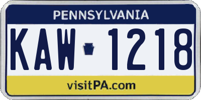 PA license plate KAW1218