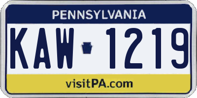 PA license plate KAW1219