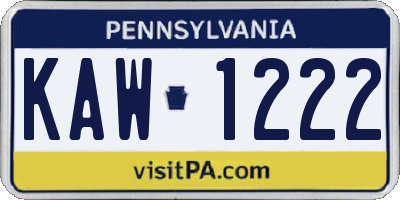 PA license plate KAW1222