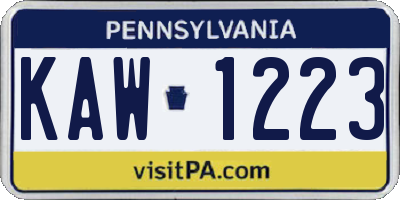 PA license plate KAW1223