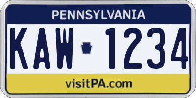 PA license plate KAW1234