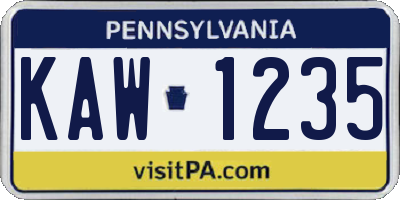 PA license plate KAW1235