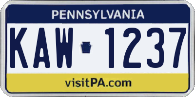 PA license plate KAW1237
