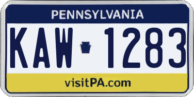 PA license plate KAW1283