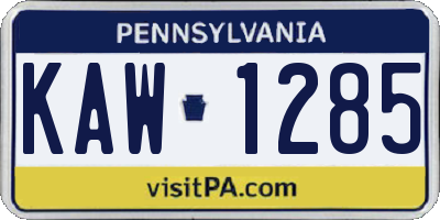PA license plate KAW1285
