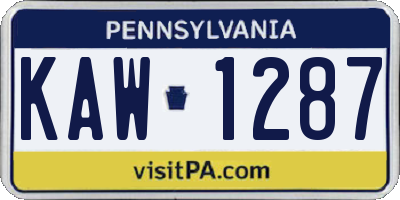 PA license plate KAW1287