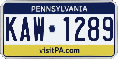 PA license plate KAW1289