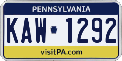 PA license plate KAW1292