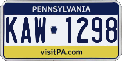 PA license plate KAW1298