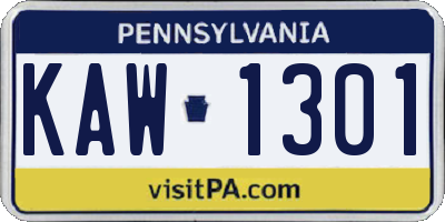 PA license plate KAW1301