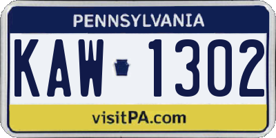 PA license plate KAW1302
