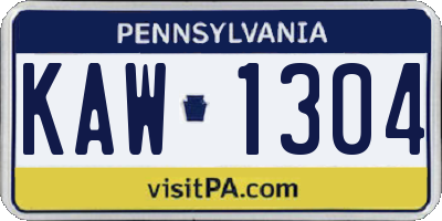 PA license plate KAW1304