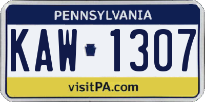 PA license plate KAW1307