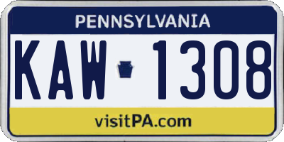 PA license plate KAW1308
