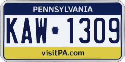 PA license plate KAW1309