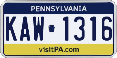 PA license plate KAW1316