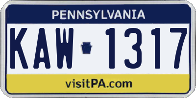 PA license plate KAW1317