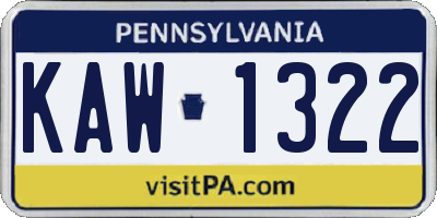 PA license plate KAW1322