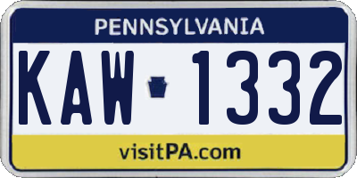 PA license plate KAW1332