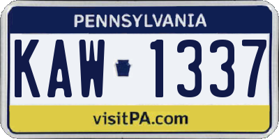 PA license plate KAW1337