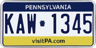 PA license plate KAW1345